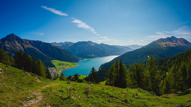 Reschensee, Reschenpass, Piz Lad, Berge, See