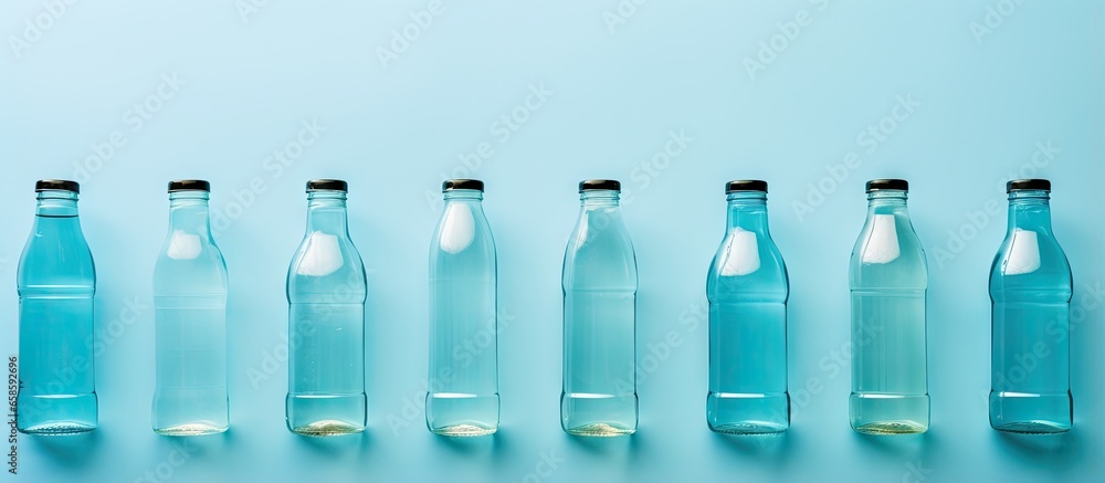 Poster water bottles placed on a isolated pastel background copy space