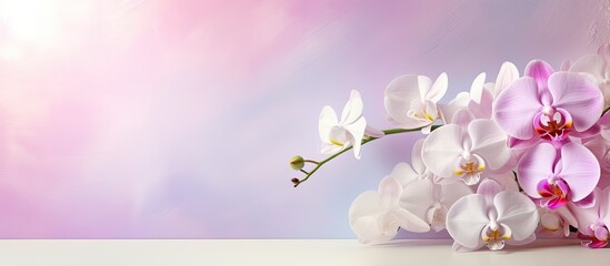 Vibrant light on the orchid isolated pastel background Copy space