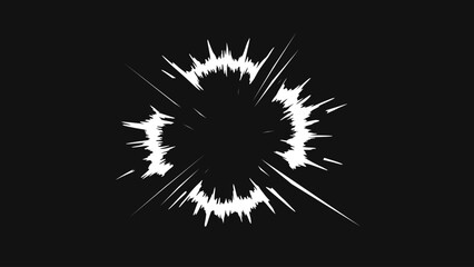 Radial speed Lines in Circle Form for comic books. Radial line break. Explosion line movement. Vector Illustration on a black background.