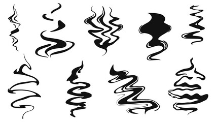 Set of black smoke, japanese smoke, smoke vector clipart. Vector smoke special effects templates set. Cartoon steam clouds, fog, water vapor. Clipart element for game, print, advertising.