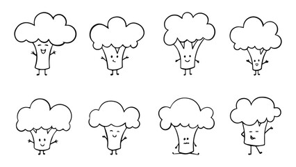 Broccoli characters set. Vector illustration.