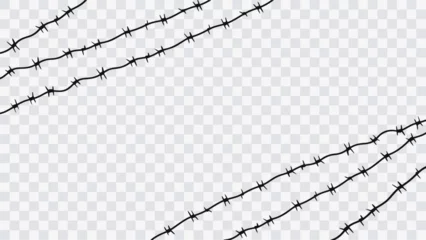 Foto op Canvas Barbed wire vector fence barb wire border chain. Prison line war barb background metal silhouette. © Oleg