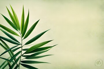 bamboo leaves on marble paper background, top view of bamboo leaves