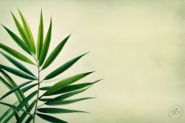 Fototapeta premium bamboo leaves on marble paper background, top view of bamboo leaves