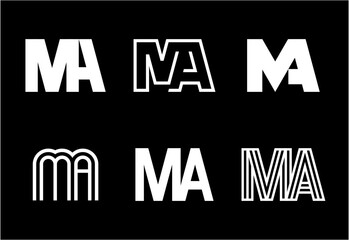 Set of letter MA logos. Abstract logos collection with letters. Geometrical abstract logos