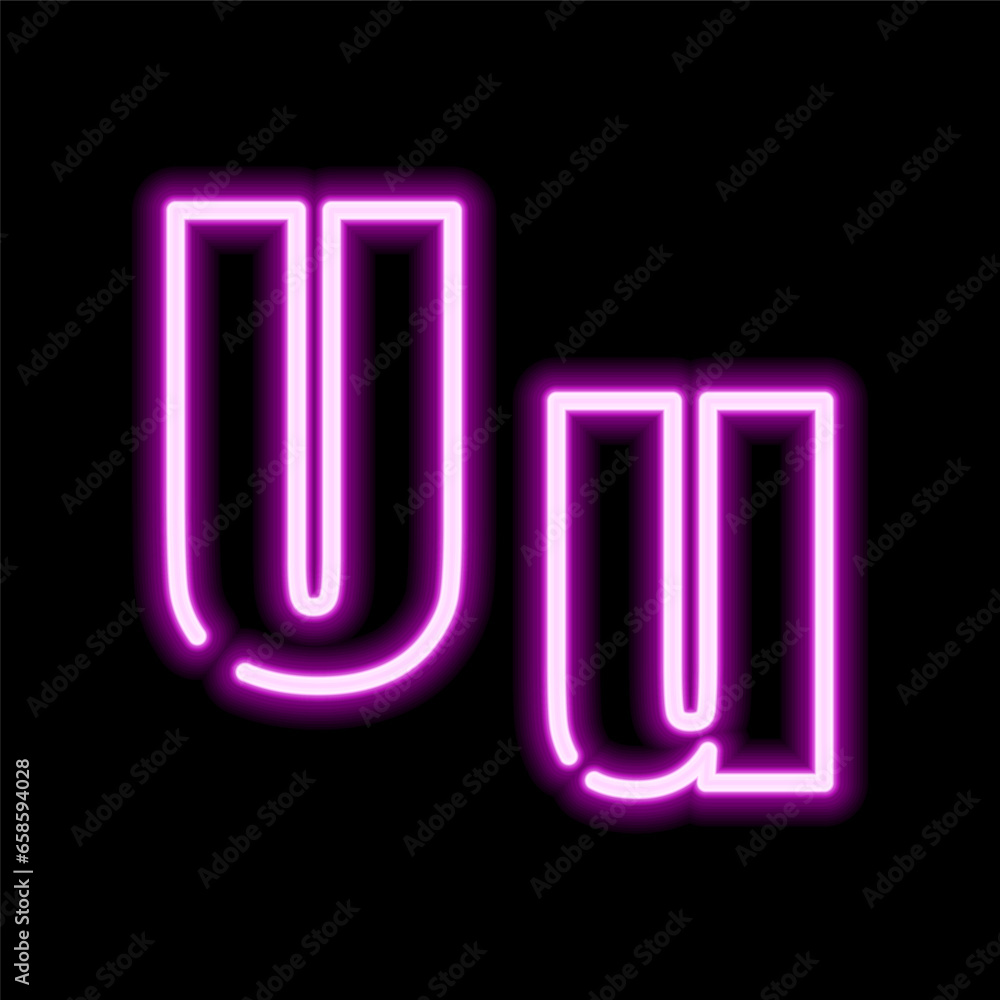 Canvas Prints Neon letter U on dark background, vector illustration