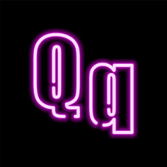 Neon letter Q on dark background, vector illustration