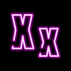 Neon letter X on dark background, vector illustration