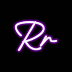 Neon letter R on dark background, vector illustration