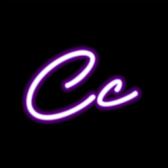 Neon letter C on dark background, vector illustration