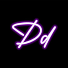 Neon letter D on dark background, vector illustration