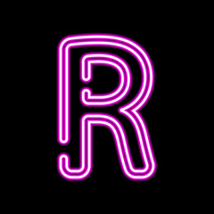 Neon letter R on dark background, vector illustration