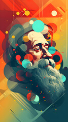 Abstract Portrait of a Bearded Man with Colorful Orbs