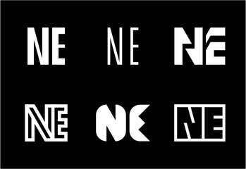 Set of letter NE logos. Abstract logos collection with letters. Geometrical abstract logos