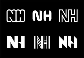 Set of letter NH logos. Abstract logos collection with letters. Geometrical abstract logos