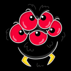 Illustration of the face of a spider with 5 big red eyes and fangs, Halloween illustration, design for t-shirt
