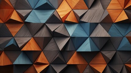 3d illustration. Wooden triangles on a background of wood. Abstract low poly background. Polygonal shapes background, low poly triangles mosaic, geometric shape with wood texture. render
