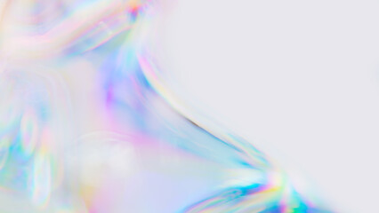 Blurred rainbow light refraction texture 3d rendering. Holographic gradient flare on a white wall. Modern trendy abstract vibrant background