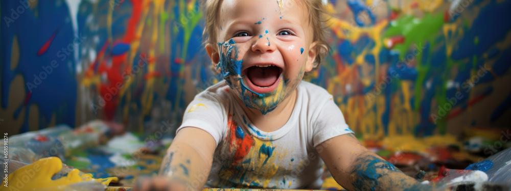 Canvas Prints little kid covered in paint