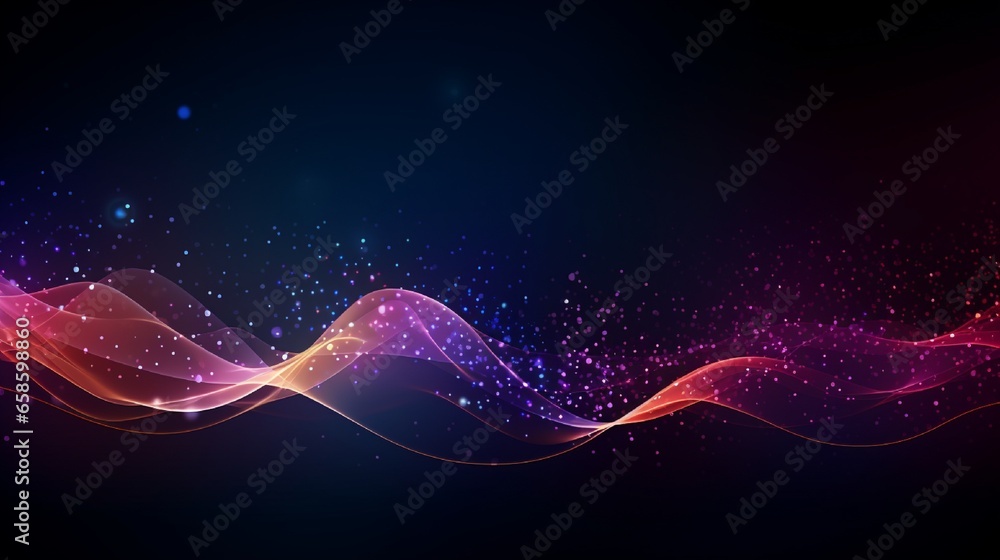 Poster abstract waving particle technology background design. abstract wave moving dots flow particles, hi-