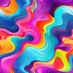 Obraz premium Seamless psychedelic rainbow ridged topological map pattern background texture. Trippy hippy abstract wavy swirls. Bright colorful neon retro wallpaper backdrop. Generative AI