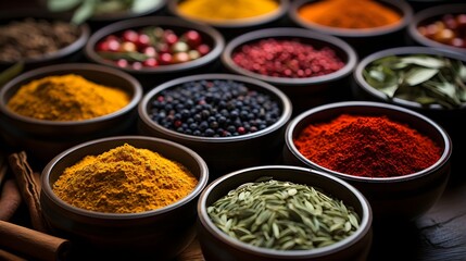 Various spices in a bowls