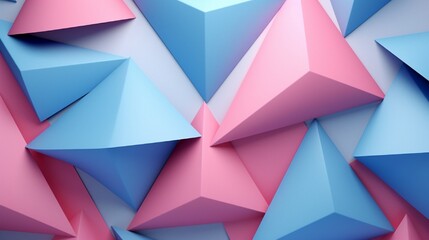 Image of pink and light blue triangular shapes, 3d illustration, abstract background
