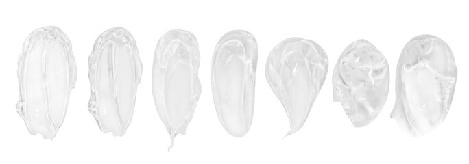set of smears of transparent cosmetic gel. On an empty background.