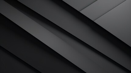 Modern black white abstract background. Minimal. Gradient. Dark grey banner with geometric shapes, lines, stripes, triangles. Design. Futuristic. Cut paper or metal effect. Origami, mosaic, geometry