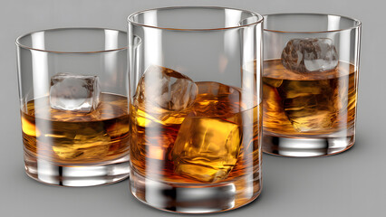 Set of glass of whiskey on grey background