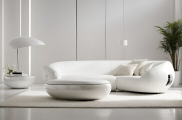 White Color Minimalist Sofa and Futuristic Living Room Elegance