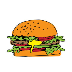 Burger illustration. Hand drawn logo for your design
