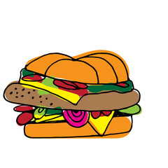 Burger illustration. Hand drawn logo for your design