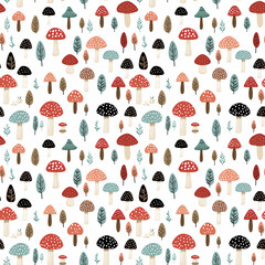 Mushroom seamless pattern. Amanita Muscaria (fly agaric) as seamless pattern. Red mushroom pattern.