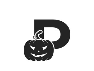 Obraz premium letter p with jack o lantern. halloween alphabet logo symbol. pumpkin face isolated vector image