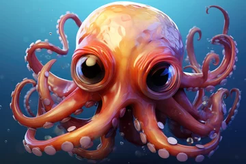 Poster Cute Cartoon Octopus Character in the deep blue sea, sea life concept.  © annne
