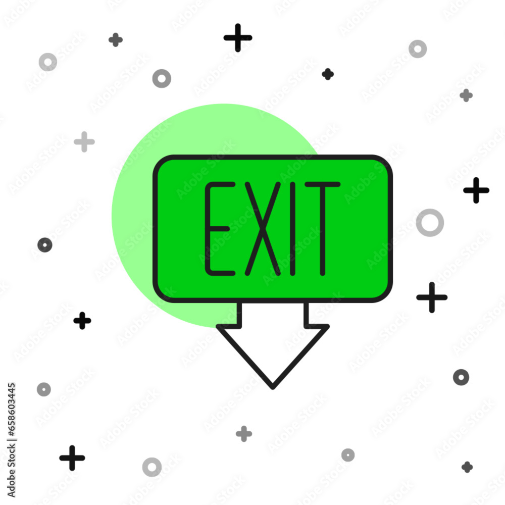 Poster Filled outline Fire exit icon isolated on white background. Fire emergency icon. Vector