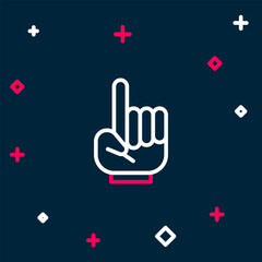 Line Number 1 one fan hand glove with finger raised icon isolated on blue background. Symbol of team support in competitions. Colorful outline concept. Vector