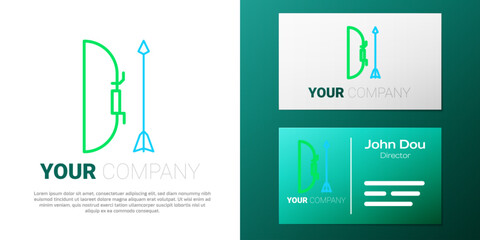 Line Bow and arrow in quiver icon isolated on white background. Colorful outline concept. Vector