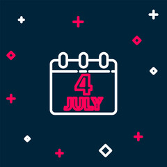 Line Day calendar with date July 4 icon isolated on blue background. USA Independence Day. 4th of July. Colorful outline concept. Vector