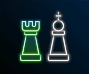 Glowing neon line Chess icon isolated on black background. Business strategy. Game, management, finance. Colorful outline concept. Vector