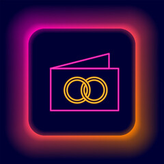 Glowing neon line Greeting card icon isolated on black background. Celebration poster template for invitation or greeting card. Colorful outline concept. Vector