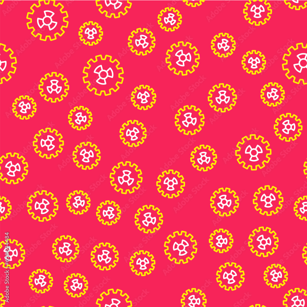 Poster line radioactive icon isolated seamless pattern on red background. radioactive toxic symbol. radiati
