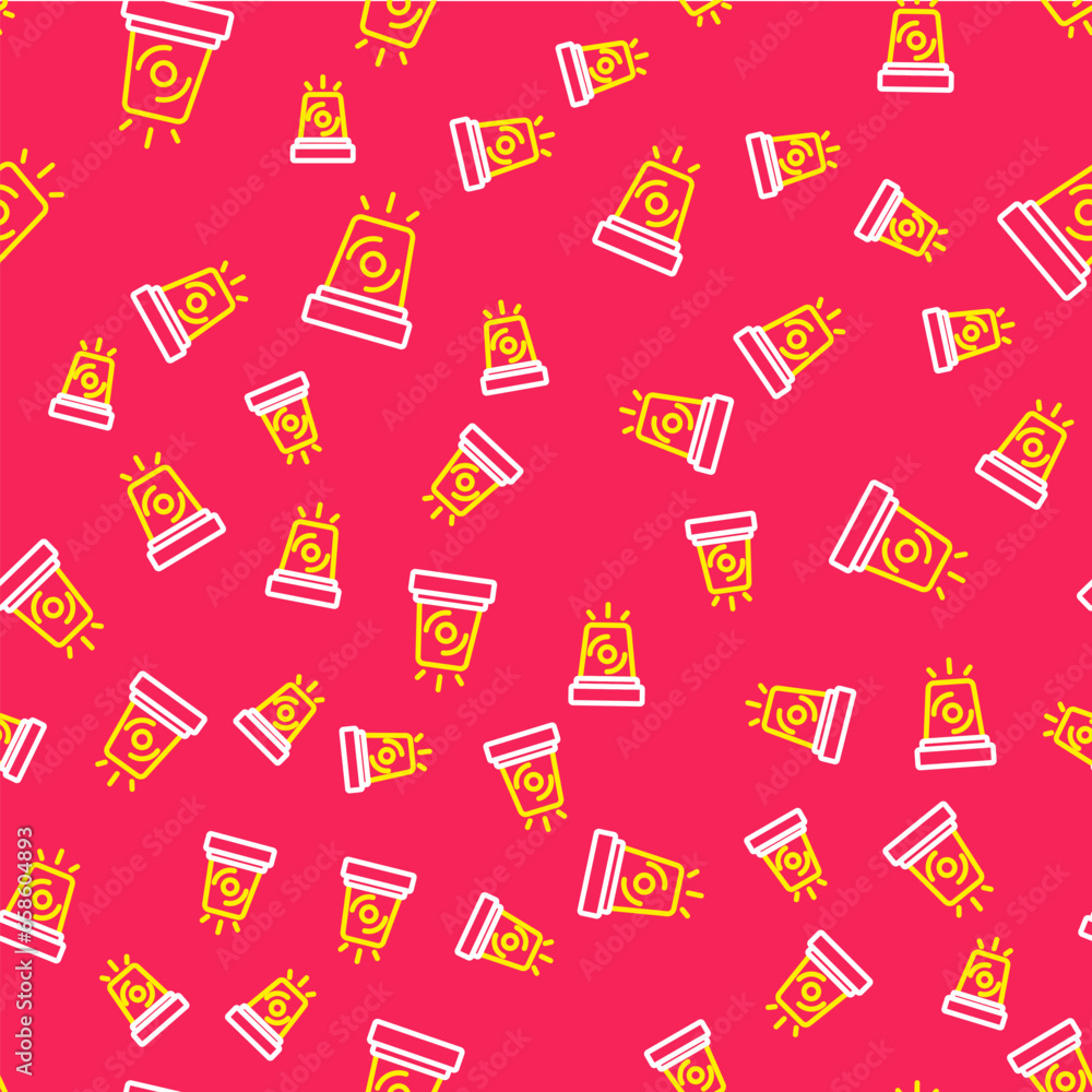 Poster line flasher siren icon isolated seamless pattern on red background. emergency flashing siren. vecto