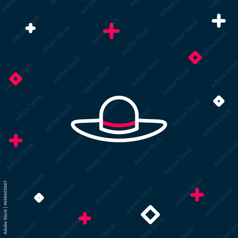 Wall mural line elegant women hat icon isolated on blue background. colorful outline concept. vector