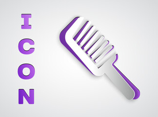 Paper cut Hairbrush icon isolated on grey background. Comb hair sign. Barber symbol. Paper art style. Vector