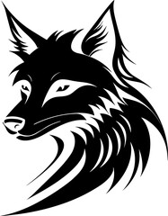 A vector line art concept in black and white showcasing a simple and elegant fox logo. EPS-10