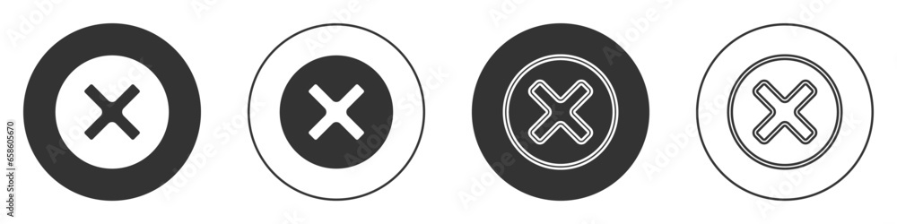 Poster black x mark, cross in circle icon isolated on white background. check cross mark icon. circle butto