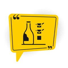 Black Bottle of wine icon isolated on white background. Yellow speech bubble symbol. Vector